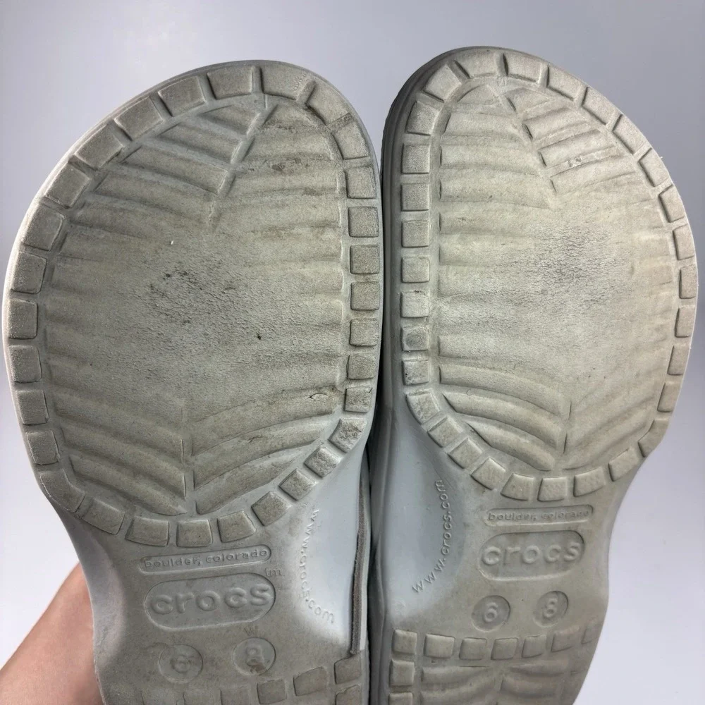 Crocs Shoes Mens/Youth 6 Womens 8 Islander Gray Boat Rubber‎ Leather Shoes Clogs